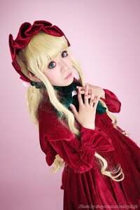 Rating: Safe Score: 0 Tags: 1girl artist_name bangs blonde_hair blue_eyes bonnet bow closed_mouth dress flower lips long_hair long_sleeves looking_at_viewer red_dress shinku solo watermark web_address User: admin