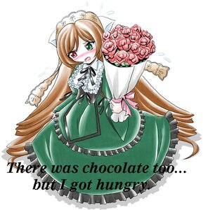 Rating: Safe Score: 0 Tags: 1girl blush bouquet brown_hair dress drill_hair flower flying_sweatdrops frills green_dress green_eyes hat heterochromia image long_hair long_sleeves looking_at_viewer open_mouth red_eyes rose solo souseiseki suiseiseki very_long_hair white_background User: admin