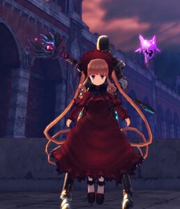 Rating: Safe Score: 0 Tags: 1girl blue_eyes dress expressionless full_body image long_hair long_sleeves outdoors railing red_dress shinku solo staff standing twintails User: admin