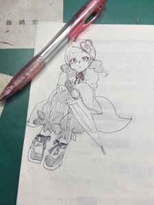 Rating: Safe Score: 0 Tags: 1girl boots bow drill_hair hair_ornament image kanaria long_sleeves monochrome photo solo standing traditional_media wide_sleeves User: admin