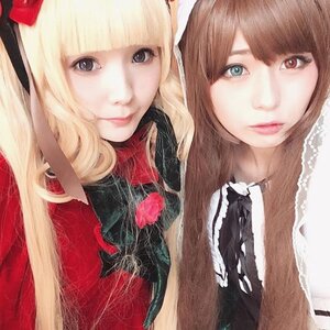 Rating: Safe Score: 0 Tags: 2girls bangs blonde_hair blue_eyes closed_mouth eyelashes flower lips long_hair looking_at_viewer multiple_cosplay multiple_girls rose simple_background smile tagme User: admin