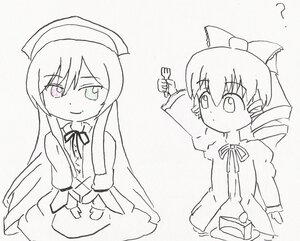 Rating: Safe Score: 0 Tags: 2girls ? blush dress drill_hair eyebrows_visible_through_hair hat heterochromia hinaichigo image long_hair long_sleeves multiple_girls pair smile suiseiseki wings User: admin