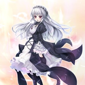 Rating: Safe Score: 0 Tags: 1girl asa_(swallowtail) bangs black_dress black_legwear blush commentary_request dress eyebrows_visible_through_hair feathers frills hairband highres image juliet_sleeves lolita_fashion long_hair long_sleeves looking_at_viewer open_mouth pantyhose photoshop_(medium) puffy_sleeves red_eyes rozen_maiden silver_hair solo suigintou very_long_hair wind User: admin
