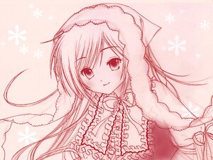 Rating: Safe Score: 0 Tags: 1girl blush capelet eyebrows_visible_through_hair frills fur_trim image long_hair looking_at_viewer monochrome pink_theme ribbon smile solo suiseiseki upper_body User: admin