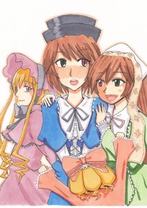 Rating: Safe Score: 0 Tags: 3girls :d blonde_hair brown_hair dress green_eyes hat head_scarf heterochromia image long_hair long_sleeves looking_at_viewer multiple multiple_girls open_mouth red_eyes short_hair siblings sisters smile souseiseki suiseiseki tagme twins very_long_hair User: admin