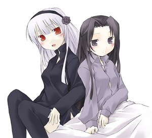 Rating: Safe Score: 0 Tags: 2girls black_legwear blush hairband image kakizaki_megu long_hair long_sleeves looking_at_viewer multiple_girls purple_eyes red_eyes sitting solo suigintou thighhighs User: admin