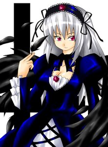 Rating: Safe Score: 0 Tags: 1girl black_dress black_wings breasts cleavage detached_collar dress feathers flower frills hairband image juliet_sleeves lolita_hairband long_hair long_sleeves looking_at_viewer pink_eyes puffy_sleeves rose silver_hair simple_background smile solo suigintou white_background wings User: admin