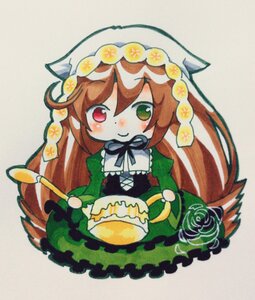 Rating: Safe Score: 0 Tags: 1girl auto_tagged blush brown_hair dress flower food green_eyes heterochromia image long_hair long_sleeves red_eyes simple_background smile solo suiseiseki traditional_media very_long_hair User: admin