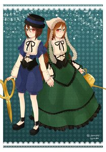 Rating: Safe Score: 0 Tags: 2girls blue_dress brown_hair dress frills green_dress green_eyes hat head_scarf heterochromia holding_hands image long_hair long_sleeves looking_at_viewer multiple_girls pair red_eyes short_hair siblings sisters smile souseiseki suiseiseki twins User: admin