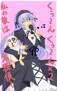Rating: Safe Score: 0 Tags: 1girl black_dress dress flower frills hairband image lolita_fashion lolita_hairband long_hair long_sleeves looking_at_viewer music musical_note one_eye_closed ribbon rose singing solo stuffed_animal suigintou very_long_hair User: admin