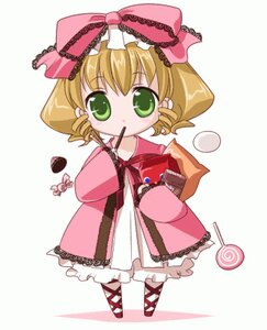 Rating: Safe Score: 0 Tags: 1girl blonde_hair bow candy chibi dress drill_hair food frills full_body green_eyes hina_ichigo hinaichigo image lollipop long_sleeves pink_bow pink_dress ribbon solo standing swirl_lollipop User: admin