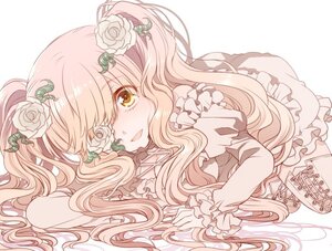 Rating: Safe Score: 0 Tags: 1girl dress eyepatch flower frills hair_flower hair_ornament image kirakishou long_hair lying on_side pink_hair rose solo striped wavy_hair white_flower white_rose yellow_eyes User: admin