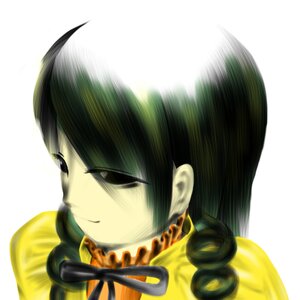 Rating: Safe Score: 0 Tags: 1girl bangs black_eyes black_hair green_hair image kanaria portrait short_hair smile solo striped vertical_stripes white_background User: admin