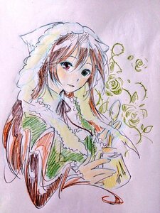 Rating: Safe Score: 0 Tags: 1girl bangs black_ribbon brown_hair dress flower frills green_dress heterochromia image long_hair long_sleeves looking_at_viewer red_eyes rose solo souseiseki suiseiseki traditional_media upper_body watercolor_(medium) User: admin