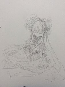 Rating: Safe Score: 0 Tags: 1girl dress frills hair_over_eyes image long_hair long_sleeves monochrome shinku sketch solo traditional_media very_long_hair User: admin