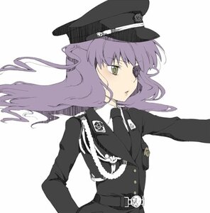 Rating: Safe Score: 0 Tags: 1girl barasuishou belt black_headwear green_eyes hat image jacket long_hair long_sleeves military military_uniform necktie peaked_cap shadow solo striped striped_background uniform upper_body User: admin