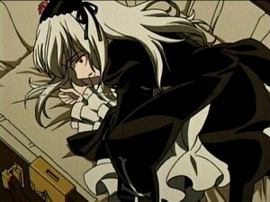 Rating: Safe Score: 0 Tags: 1girl blonde_hair dress frills hairband image long_hair long_sleeves lying profile ribbon solo suigintou User: admin