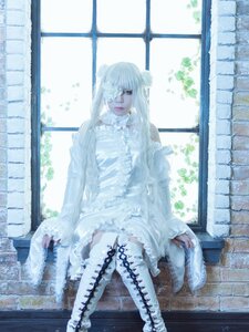 Rating: Safe Score: 0 Tags: 1girl bangs boots cross-laced_footwear dress flower hair_ornament indoors kirakishou knee_boots lolita_fashion long_hair sitting solo white_footwear white_hair white_theme window User: admin