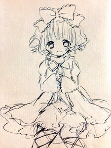 Rating: Safe Score: 0 Tags: 1girl blush bow dress eyebrows_visible_through_hair hair_bow hinaichigo image long_sleeves looking_at_viewer monochrome short_hair sketch sleeves_past_wrists solo tears traditional_media User: admin