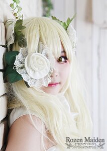 Rating: Safe Score: 0 Tags: 1girl artist_name bare_shoulders blonde_hair flower kirakishou leaf lips long_hair looking_at_viewer solo watermark web_address white_dress white_flower white_rose yellow_eyes User: admin