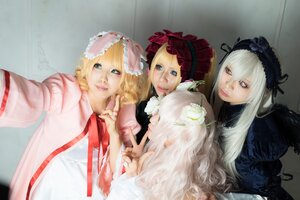 Rating: Safe Score: 0 Tags: 3girls blonde_hair blue_eyes dress flower frills hairband lips long_hair long_sleeves looking_at_viewer multiple_cosplay multiple_girls realistic ribbon rose shinku short_hair siblings silver_hair sisters suigintou tagme wings User: admin