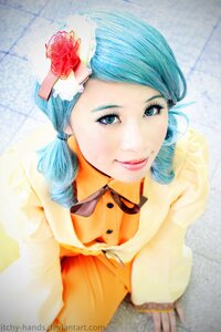 Rating: Safe Score: 0 Tags: 1girl 3d blue_eyes blue_hair blurry chain-link_fence fence fishnets flower hair_flower hair_ornament honeycomb_(pattern) kanaria lips looking_at_viewer orange_shirt photo smile solo tile_wall watermark web_address User: admin