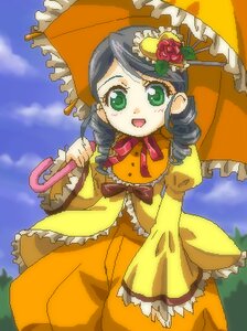 Rating: Safe Score: 0 Tags: 1girl :d black_umbrella cloud day dress drill_hair flower frills green_eyes hair_ornament holding holding_umbrella image kanaria lolita_fashion long_hair long_sleeves open_mouth orange_dress outdoors parasol red_umbrella sky smile solo twin_drills umbrella yellow_dress User: admin