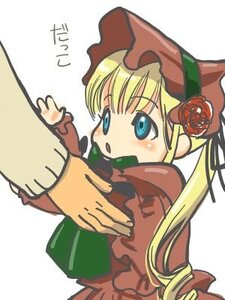 Rating: Safe Score: 0 Tags: 1girl blonde_hair blue_eyes blush bonnet bow dress hat image long_hair long_sleeves red_dress rose shinku simple_background solo solo_focus twintails upper_body white_background User: admin