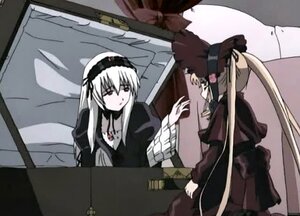 Rating: Safe Score: 0 Tags: 2girls dress hairband image indoors long_hair long_sleeves multiple_girls pair shinku suigintou very_long_hair wings User: admin