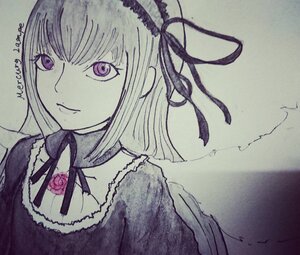 Rating: Safe Score: 0 Tags: 1girl black_ribbon choker closed_mouth dress flower hairband image looking_at_viewer purple_eyes ribbon rose smile solo suigintou upper_body User: admin