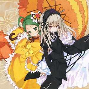 Rating: Safe Score: 0 Tags: 2girls blush dress frills green_eyes green_hair grin hairband image kanaria long_hair long_sleeves multiple_girls pair pink_eyes rose smile suigintou wings User: admin