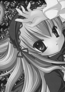 Rating: Safe Score: 0 Tags: 1girl doujinshi doujinshi_#50 dress floating_hair flower greyscale hair_ribbon hairband image long_hair long_sleeves looking_at_viewer monochrome multiple ribbon rose solo suigintou User: admin
