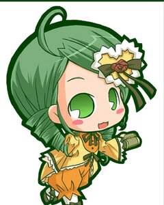 Rating: Safe Score: 0 Tags: 1girl :d ahoge blush blush_stickers chibi dress drill_hair flower full_body green_eyes green_hair hair_ornament image kanaria long_hair long_sleeves open_mouth orange_dress rose simple_background smile solo standing striped striped_background vertical_stripes white_background User: admin