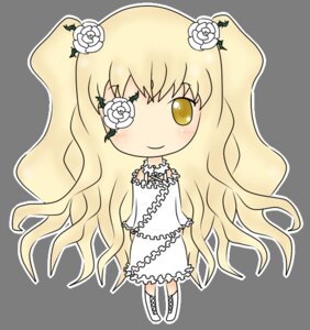 Rating: Safe Score: 0 Tags: 1girl blonde_hair blush boots chibi cross-laced_footwear dress elbow_gloves flower full_body hair_flower hair_ornament image kirakishou long_hair rose smile solo standing very_long_hair white_dress white_flower white_footwear white_rose yellow_eyes User: admin