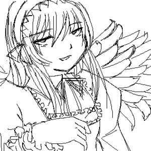 Rating: Safe Score: 0 Tags: 1girl blush closed_mouth greyscale image long_hair looking_at_viewer monochrome smile solo suigintou transparent_background upper_body virtual_youtuber white_background User: admin