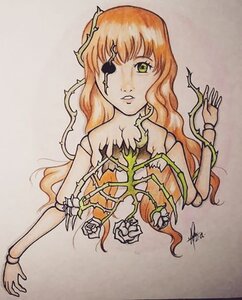 Rating: Safe Score: 0 Tags: 1girl bracelet flower image jewelry kirakishou long_hair orange_hair plant solo traditional_media vines User: admin