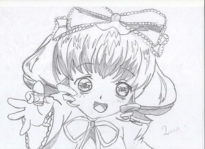 Rating: Safe Score: 0 Tags: 1girl blush bow frills front_ponytail graphite_(medium) hair_bow hair_ribbon hinaichigo image kagiyama_hina looking_at_viewer monochrome open_mouth ribbon smile solo traditional_media User: admin