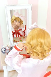 Rating: Safe Score: 0 Tags: 1girl blonde_hair blue_eyes blurry depth_of_field hinaichigo long_sleeves mirror photo_(object) reflection shanghai_doll short_hair solo User: admin