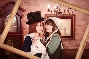 Rating: Safe Score: 0 Tags: 2girls 91076 brown_hair curtains dress frame hat indoors long_hair looking_at_viewer multiple_cosplay multiple_girls painting_(object) picture_frame smile tagme window User: admin