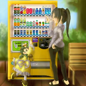 Rating: Safe Score: 0 Tags: 1boy 1girl black_hair dress image kanaria long_hair long_sleeves pants ponytail sandals smile solo standing User: admin