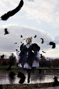 Rating: Safe Score: 0 Tags: 1girl animal bird bird_on_hand black_feathers boots cloud crow dove eagle feathers flock long_sleeves owl seagull sky solo standing suigintou wide_sleeves User: admin