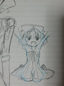 Rating: Safe Score: 0 Tags: 1girl armpits arms_up bow dress hinaichigo image monochrome open_mouth photo short_hair sketch smile solo traditional_media User: admin