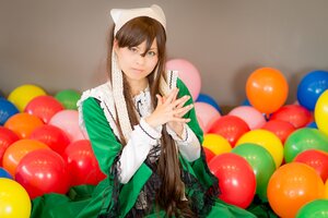 Rating: Safe Score: 0 Tags: 1girl apple balloon brown_hair dress food fruit green_dress lips long_hair looking_at_viewer solo suiseiseki User: admin