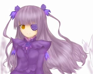 Rating: Safe Score: 0 Tags: 1girl barasuishou dress eyepatch flower image long_hair long_sleeves looking_at_viewer purple_dress purple_flower ribbon rose smile solo striped upper_body very_long_hair yellow_eyes User: admin