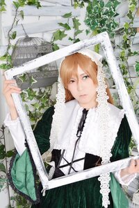 Rating: Safe Score: 0 Tags: 1girl brown_hair building dress flower green_eyes ivy lace leaf lips long_hair plant solo suiseiseki veil User: admin