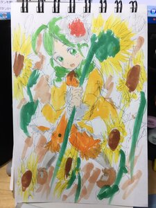 Rating: Safe Score: 0 Tags: 1girl flower green_eyes green_hair hair_flower image kanaria kazami_yuuka open_mouth photo short_hair smile solo sunflower traditional_media User: admin