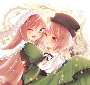 Rating: Safe Score: 0 Tags: 2girls brown_hair dress green_dress green_eyes hat head_scarf hug image long_hair multiple_girls one_eye_closed open_mouth pair red_eyes short_hair siblings sisters smile souseiseki suiseiseki twins yuri User: admin