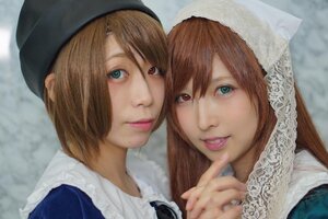 Rating: Safe Score: 0 Tags: 2girls blue_eyes brown_hair green_eyes hat heterochromia lips looking_at_viewer multiple_cosplay multiple_girls red_eyes short_hair siblings sisters smile souseiseki suiseiseki tagme twins User: admin