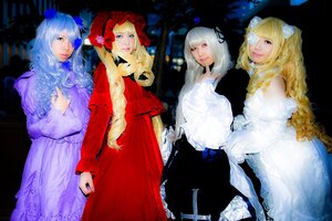 Rating: Safe Score: 0 Tags: 4girls blonde_hair blue_eyes dress eyepatch flower hair_flower hair_ornament hair_over_one_eye lips long_hair multiple_cosplay multiple_girls ribbon rose silver_hair tagme white_hair User: admin