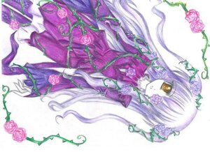 Rating: Safe Score: 0 Tags: 1girl barasuishou dress eyepatch flower image long_hair pink_flower pink_rose plant purple_flower purple_rose rose solo thorns vines yellow_eyes User: admin
